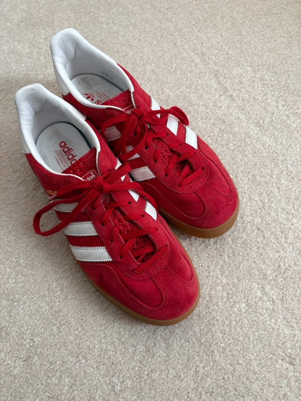 adidas Red White Suede Sneakers with Gum Sole